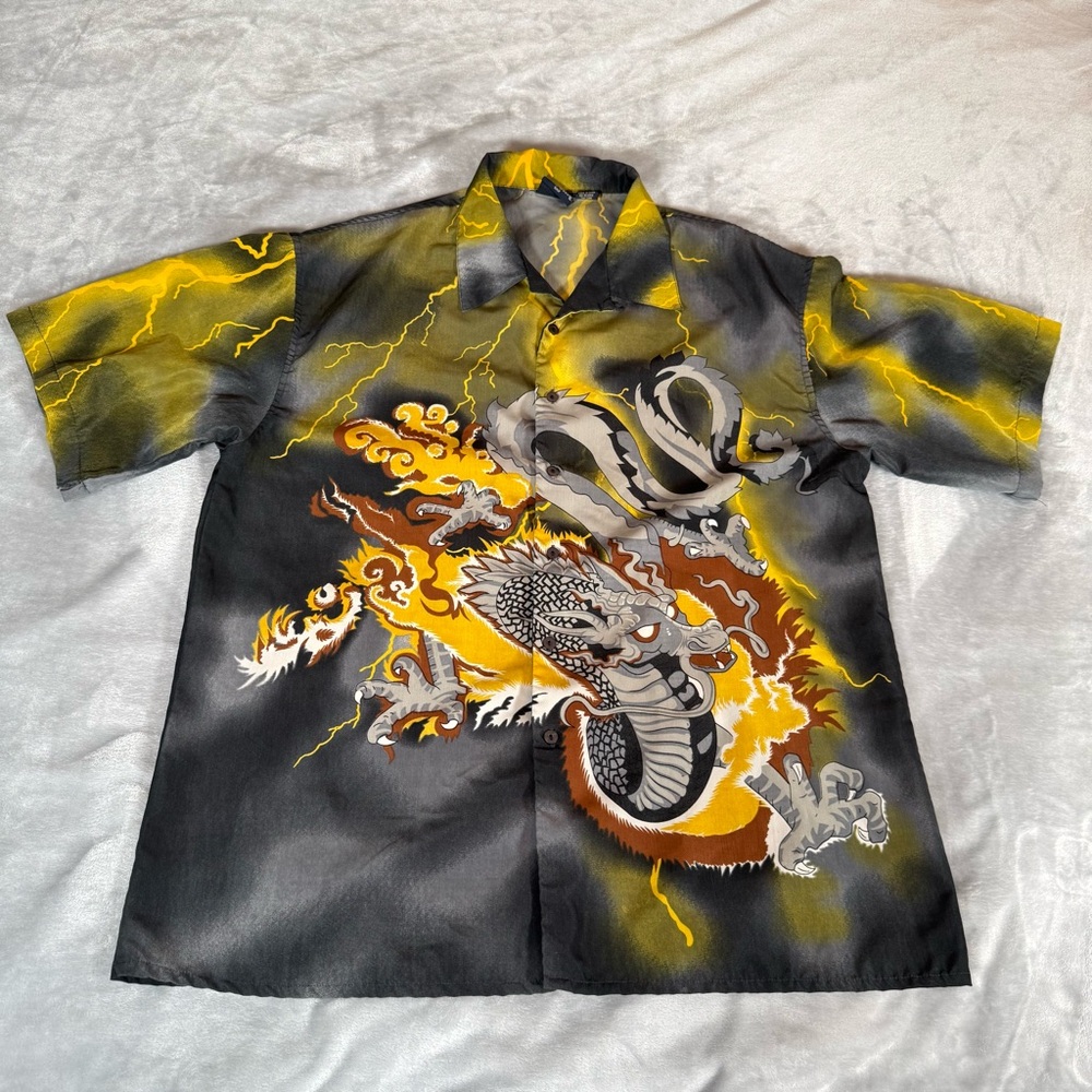Vintage Extreme Limit Anime Dragon Button Shirt Mens Large Double Sided Grunge